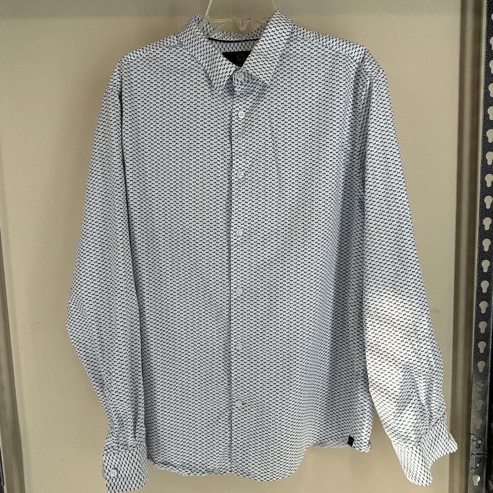 Cutler & Co LS Mens Sz XXL Horses Ponies Blue &White Collared Button Down Shirt